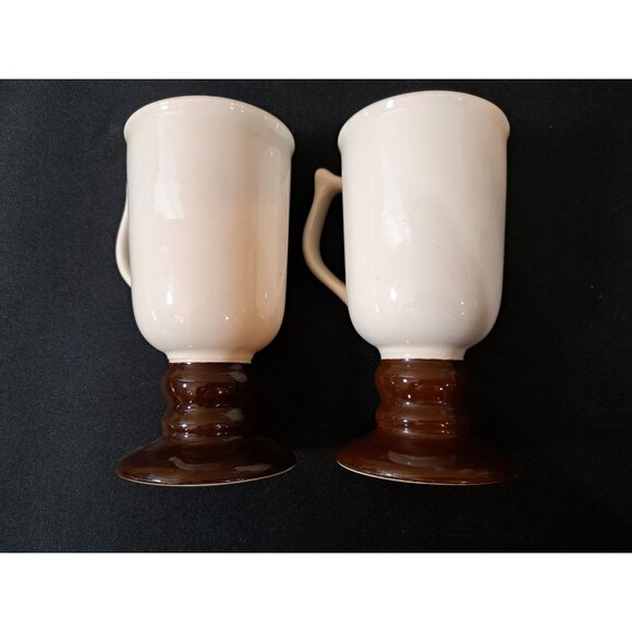 Vintage Hall Pottery Irish Coffee Mugs Footed Two-Tone Cups  Set Of 5 - Picture 2 of 8